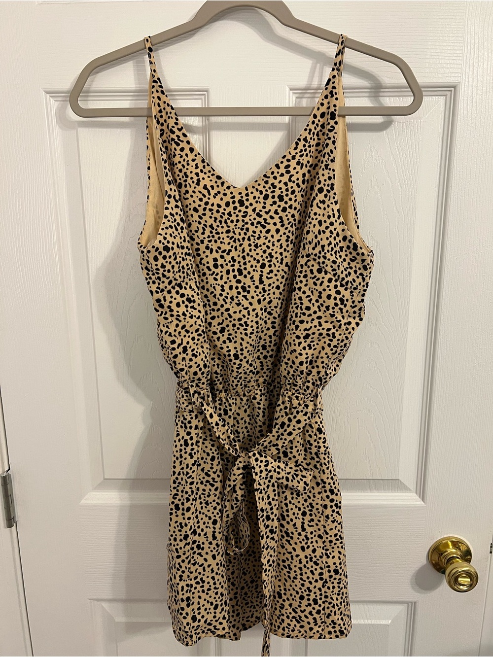 She + Sky Beige and Black Leopard Print Romper